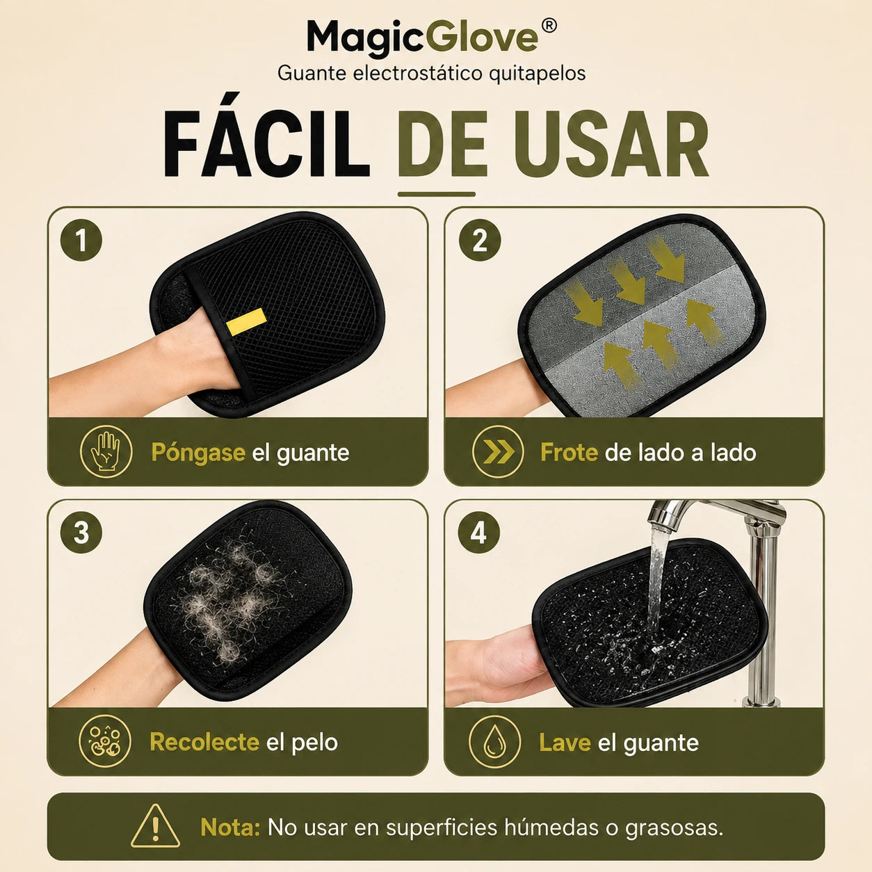 Elimina pelos en segundos, sin ensuciar tu casa con MagicGlove™