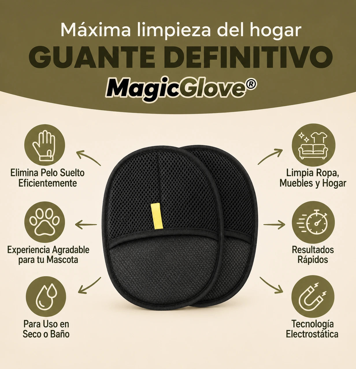 Elimina pelos en segundos, sin ensuciar tu casa con MagicGlove™