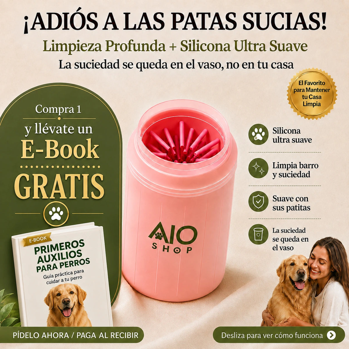 Patas limpias en segundos, sin ensuciar tu casa con PawClean™